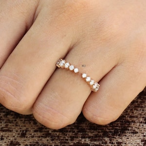 White Diamond Large Wedding Band Guard Ring, Unique Wedding Band, Diamond Cuff Ring, Stacking Diamond Open Ring, Diamond Layering Open Ring