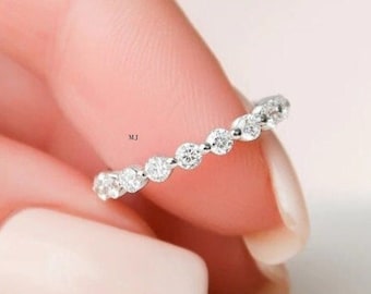Sterling Silver Full Eternity Band: White Diamond CZ Single Prong Ring