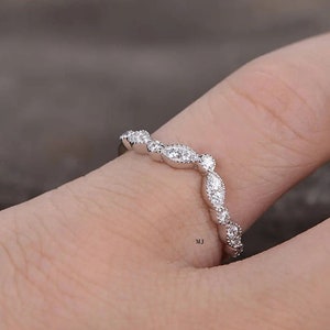 Curved Marquise Shape Half Eternity Stackable Bridal Silver Ring Simulated CZ Marquise Shape Wedding Engagement Ring 925 Sterling SilverRing