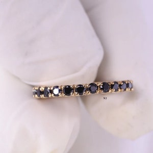 Black Onyx Full Eternity Wedding Band, Yellow Gold Plated Women&#39;s Jewelry, Gift Stackable Band, Minimalist Bridesmaid Jewelry, Gift For Her