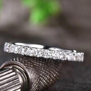 14k White Gold Eternity Ring, French Pave Diamond Ring, 2mm Diamonds, Wedding Band, Fishtail Setting Eternity Ring, Anniversary Ring, Gift u