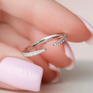 White Gold Open CZ Diamond Ring: Sterling Silver Wedding Band