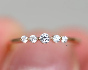 White Gold Plated 5 Stone Ring: CZ Diamond Anniversary Band