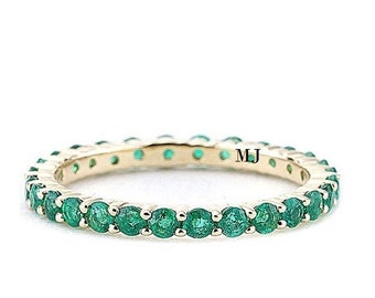 Emerald Full Eternity Band: Sterling Silver Wedding Ring, May Birthstone