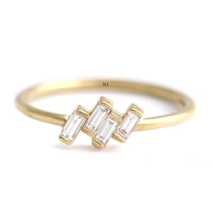 Diamant-Verlobungsring im Baguetteschliff, 14 Karat Gelbgold überzogen, 925 Sterlingsilber-Vier-Stein-Ring, für Damen- und Mädchenversprechensring, Geschenk