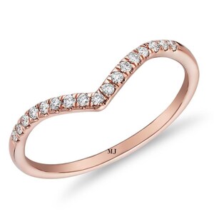 V Shape Chevron Unique Curved Wedding Band Ring, Sterling Silver Gold Plated CZ Ring, Delicate ring, &quot;V&quot; ring Stackable ring, Ring for Women