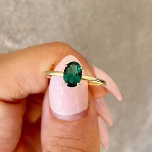 Oval Cut Emerald Ring, Custom Birthstone Ring, Birthstone Stacking Ring, May Birthstone Ring, 14K Solid Gold&Zirconia Emerald Handmade Ring