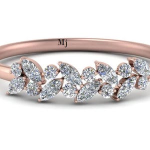 Marquise & Round Diamond CZ Band: 925 Sterling Silver Anniversary Ring