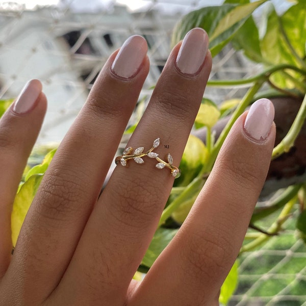Blatt Marquise CZ Diamant Ring: 14k Gelbgold Rebe Stapelring