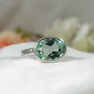 Green Amethyst Oval Solid Handmade Ring 925 Sterling Silver,14k Gold Vermeil, 10 x 14 Oval Prasiolite Solitaire Ring, Cocktail Ring