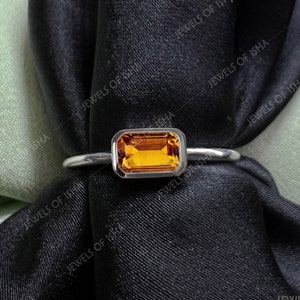 Sierlijke ring met citrien, 925 zilver of 14k goud, stokbrood 4 x 6 citrien ring set ring, solitaire minimale ring, alledaagse ring vrouwen, moeder cadeau