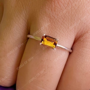 Bague citrine délicate, bague à empiler en citrine jaune, argent 925, or vermeil 14 carats, bague femme baguette minimale, bague de promesse, pierre de naissance de novembre