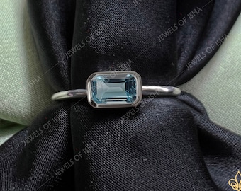 Aquamarine Ring, Thin Baguette Ring, Women Daily Wear Ring,925 Silver 14k Gold, Handmade Ring, Stacking Ring Best Friend Gift, Gift for Her