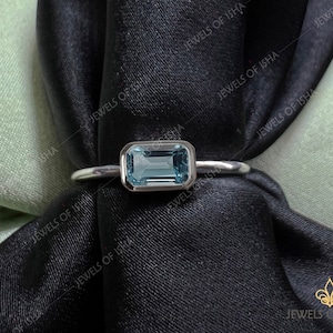 Aquamarine Ring, Thin Baguette Ring, Women Daily Wear Ring,925 Silver 14k Gold, Handmade Ring, Stacking Ring Best Friend Gift, Gift for Her