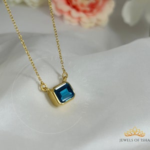 London Blue Topaz Necklace, 925 Sterling Silver 14k Gold, Layering Women Everyday Necklace, Solid Handmade Jewelry Gift, December Birthstone