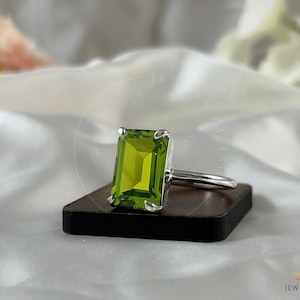 Peridot Ring, 925 Sterling Silver Or 14k Gold Vermeil, Prong Set, 10 x 14 Octagon Emerald Cut, August Birthstone, Solid  Made Women Ring