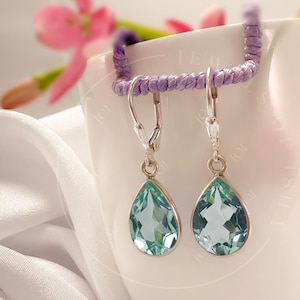 Prasiolite Teardrop Earrings, S925 Green Amethyst Dangle Drop Earrings, Gold Wedding Earrings, Bridesmaid Gift, Simple Handmade Gift For Her