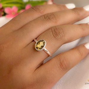 Dainty Citrine Ring, Oval 6x8 Bezel Set Solitaire Ring, S925 Silver,14k Gold Vermeil, Women Everyday Minimalist Ring, Handcrafted Ring