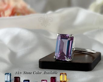 Alexandrite Ring, Purple Blue Color Changing Alexandrite 10x14 Octagon, 925 Sterling Silver,14k Gold Vermeil Wedding Engagement Promise Ring