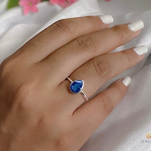 Dainty Swiss Blue Topaz Solitaire Teardrop Ring, 14k Gold Or 925 Sterling Silver Pear Cut Blue Topaz Ring, Stacking Women Ring, Mom Gift