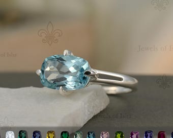 Anello con acquamarina a cuscino 8 x 12 mm, forma allungata, anello nuziale in argento sterling, anello con pietra portafortuna, anello di fidanzamento, anello di promessa, regalo per lei