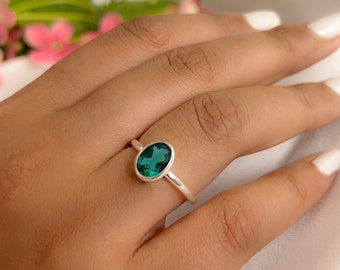 Teal Sapphire Ring, Green Blue Sapphire Ring, Solid 925 Silver, 14k Gold Vermeil, Dainty Bezel Set Stacking Ring, Daily Wear Women Ring