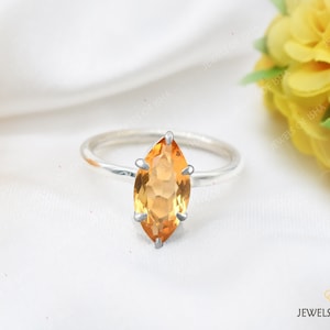 Citrine Ring, Marquise Delicate Solitaire Ring, 925 Sterling Silver or 14k Gold Vermeil, Everyday Ring, November Birthstone, Stacking Ring
