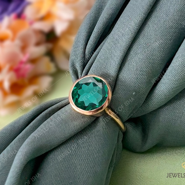 Teal Sapphire Ring, Round 10mm Solid Handmade, 925 Silver or 18k Gold, Green Sapphire Ring, Women Gift Ring, Solitaire Ring Anniversary Gift