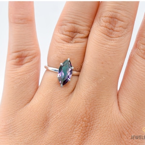 Alexandrite Marquise Solitaire Ring,Stunning Wedding Engagement Ring Color Change Alexa, 925 Silver, 14k Gold Vermeil 6x 2 Marquise Gemstone