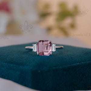 Bague unique carrée élégante morganite de 8 mm en vermeil argent ou or, bague femme classique, bague d&#39;anniversaire de mariage, cadeau de demoiselle d&#39;honneur
