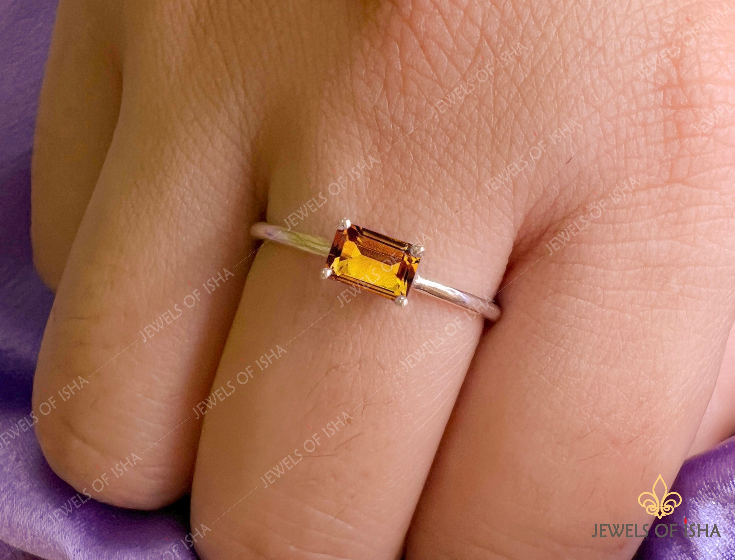 Dainty Citrine Ring, Yellow Citrine Stacking Ring, 925 Silver, 14k Gold Vermeil,Minimal Baguette Women Ring,Promise Ring,November Birthstone