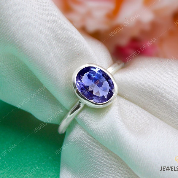 Tanzanite Solitaire Ring, 6 x 8 Oval Bezel Set Handmade Ring, 925 Sterling Silver or 18k Gold Filled, Women Ring, Stacking Ring Gift For Her
