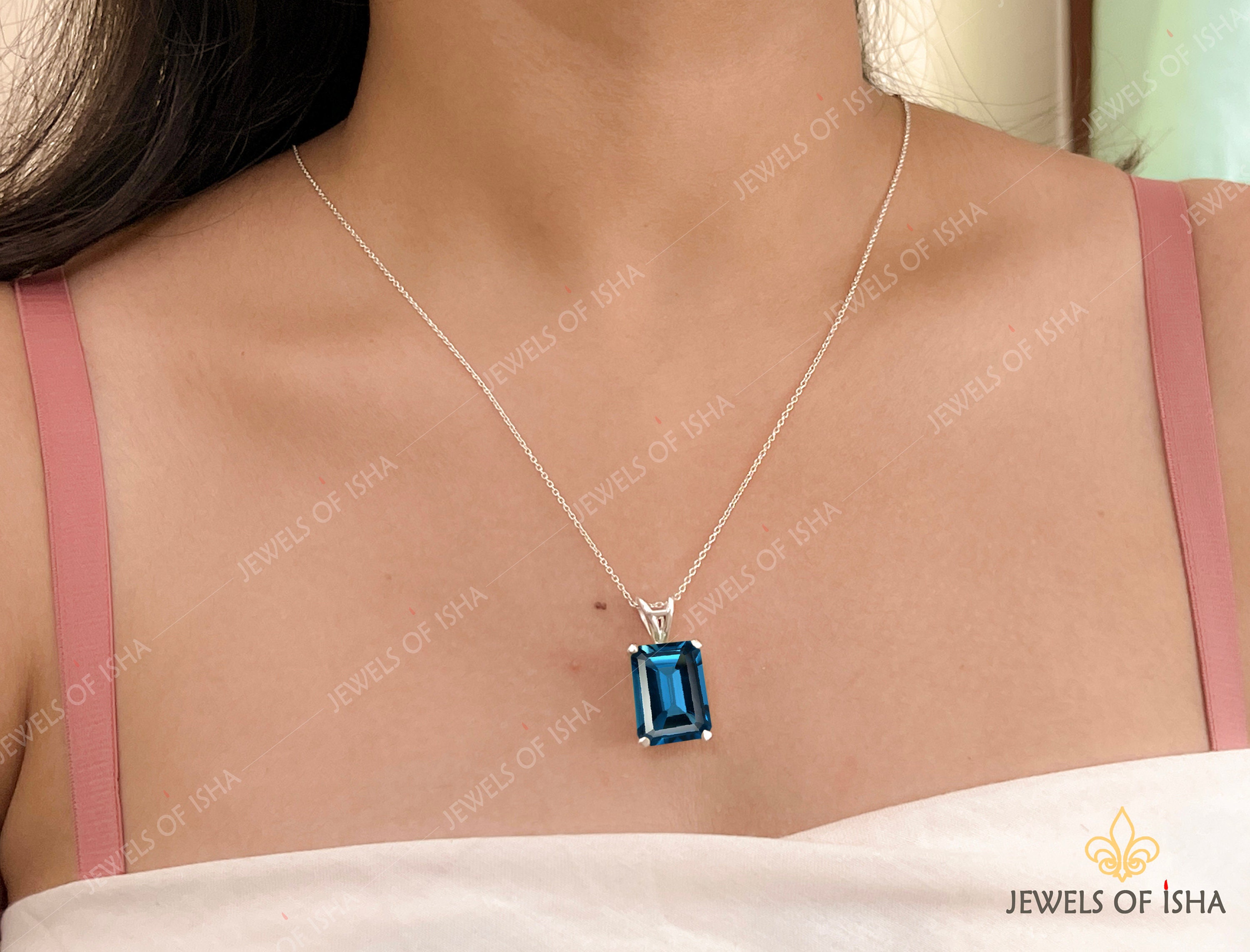 Round London Blue Topaz Sterling Silver Slide Pendant Necklace {Ready