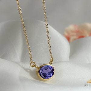 Tanzanite Necklace, Tanzanite Solitaire 8 x 10 MM Oval  Bezel, December Birthstone, Layering Necklace for Her, 925 Silver, 14k Gold Vermeil