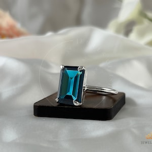 London Blue Topaz Ring, 14k Gold Vermeil or 925 Sterling Silver, London Blue Topaz Statement Solitaire Ring, 10x14 Rectangle Blue Topaz