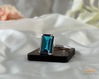 London Blautopas Ring, 14k Gold Vermeil oder 925 Sterling Silber, London Blautopas Statement Ring, 10x14 Rechteck Blautopas
