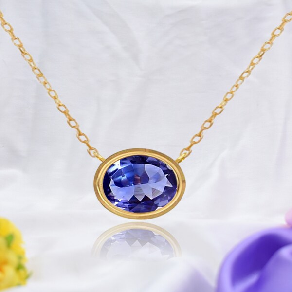 Tanzanite Necklace, Tanzanite Solitaire 8 x 10 MM Oval  Bezel Set, December Birthstone, Layering Necklace for Her, 925 Silver, Gold Filled