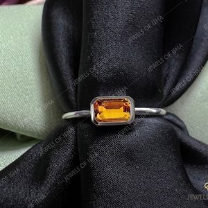 Dainty Citrine Ring, 925 Silver or 14k Gold, Baguette 4 x 6 Citrine Bezel Set Ring, Solitaire Minimal Ring, Women Everyday Ring, Mom Gift