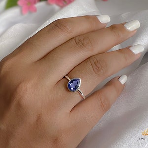 Pear Cut Tanzanite Ring, 925 Silver or 14k Gold,Dainty 6x8 Teardrop Ring, Promise Ring, Travel Ring, Minimalist Stacking Women Everyday Ring