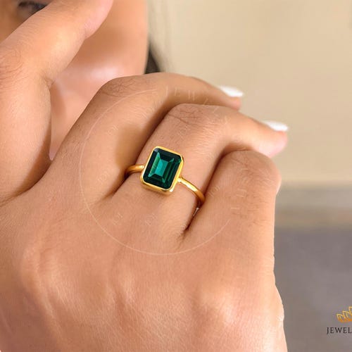 Teal Sapphire Bezel Ring 7 x 9 mm, Solid 925 Silver,14k Gold Vermeil, Green Sapphire Solitaire Ring, September Birthstone Gift,Mother's Gift