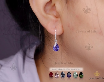 Pear Cut Tanzanite Droplet Earrings,  925 Silver/14k Gold, Teardrop 7x10 Lever Back Closure, Fine Handcrafted, Women Gift, Anniversary Gift