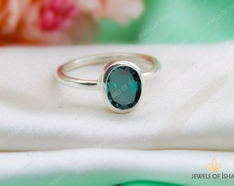 Teal Sapphire Ring, Green Blue Sapphire Ring, Solid 925 Silver, 18k Gold Filled, Dainty Bezel Set Stacking Ring, Daily Wear Women Ring