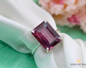 Alexandrite Ring, Purple Blue Color Changing Alexandrite 10x14 Octagon, 925 Sterling Silver or 18k Gold Fill Wedding Engagement Promise Ring