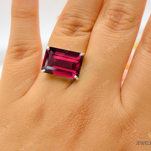 Rhodolite Garnet Ring, Pink Garnet Ring, 925 Sterling Silver or 18k Gold Filled, Sideway Gemstone Cocktail Ring, Women Statement Ring