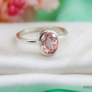 Handmade Morganite Ring, Solid Silver Minimalist Oval Solitaire Ring, Wedding Ring, Engagement Ring, Valentine Gift, Promise Dainty Ring