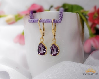 Alexandrite Teardrop Droplet Earrings, 925 Sterling Silver/14k Gold, Handcrafted Dangle Drop Earrings, Lever Back Style, Color Change Stone