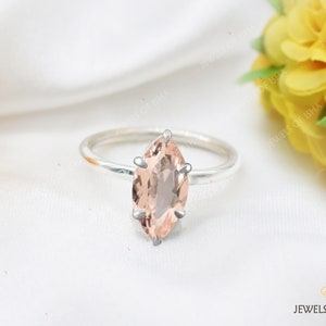 Morganite Women Ring, Delicate Wedding Ring, 925 Silver or 14k Gold Vermeil, Engagement Ring, Proposal Ring, Promise Ring Marquise Ring