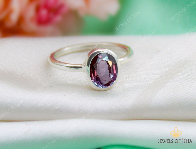 Dainty Alexandrite Ring, Color Change Alexandrite, 925 Solid Silver or 18k Gold Filled, Purple Blue Alexandrite, Wedding Engagement Ring image 3