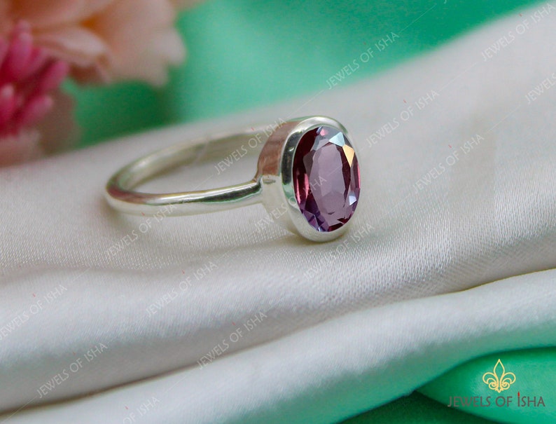 Dainty Alexandrite Ring, Color Change Alexandrite, 925 Solid Silver or 18k Gold Filled, Purple Blue Alexandrite, Wedding Engagement Ring image 4