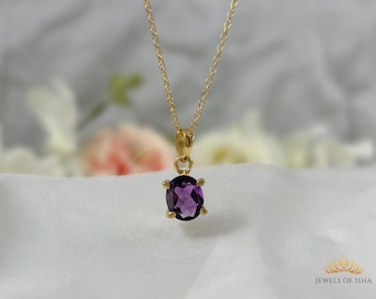 Amethyst Oval Cut 14k Gold Vermeil Necklace, 925 Silver Necklace, Prong Oval Amethyst 8 x 10 Necklace, Everyday Minimal Layering Necklace